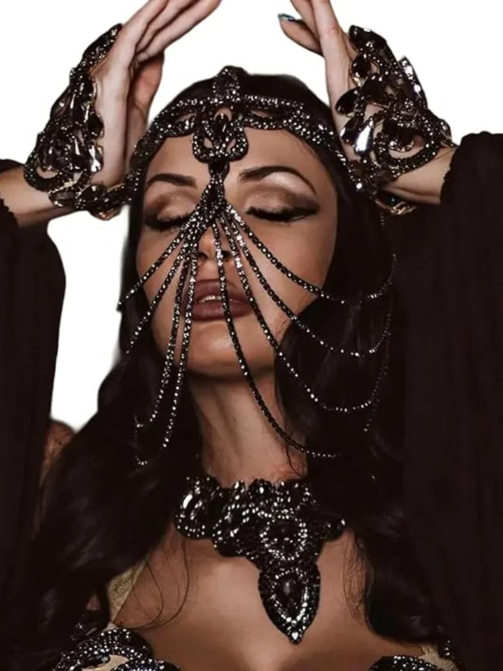 Rhinestone Tassel Veil Mask